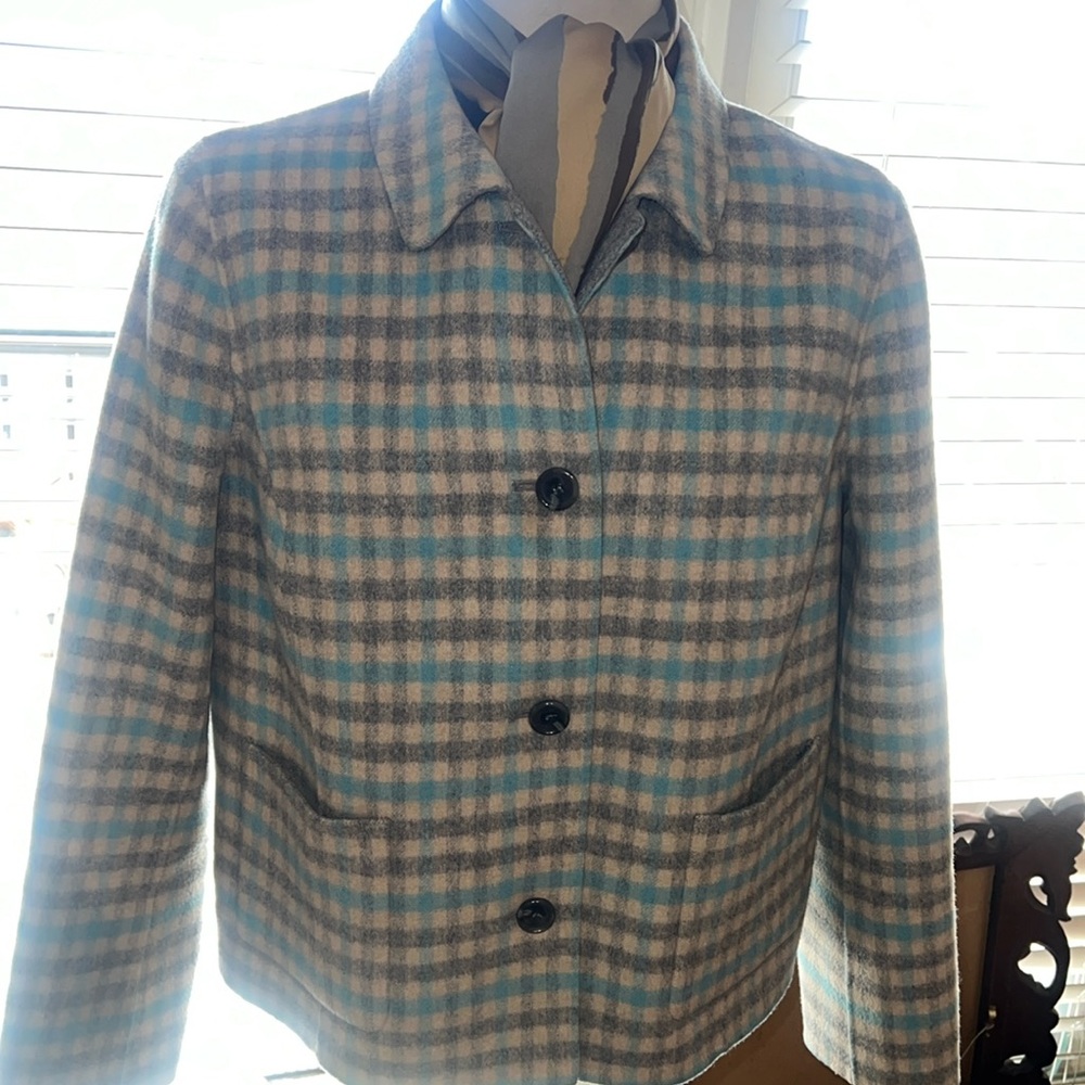 Large Herringbone Pattern Wool Blazer - image 1